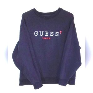 Vintage Guess Jeans Sweatshirt Embroidered Navy Blue Sz M